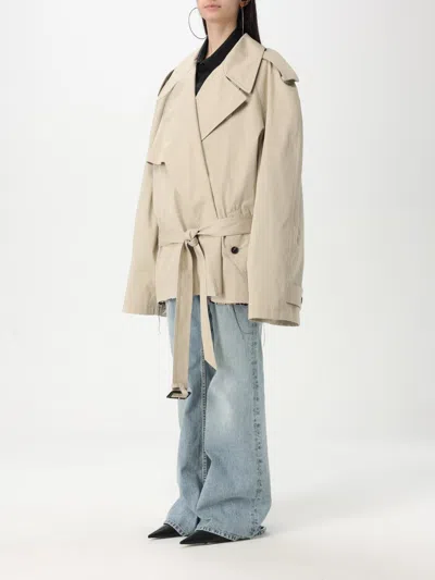 Balenciaga Beige Cropped Trench Coat In Cotton Twill Women In White