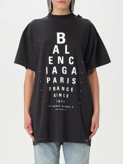 Balenciaga High Neck Black Tee With Contrasting Text In Black