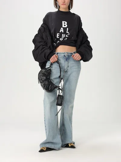 Balenciaga High Neck Black Tee With Contrasting Text In Black