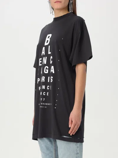 Balenciaga High Neck Black Tee With Contrasting Text In Black