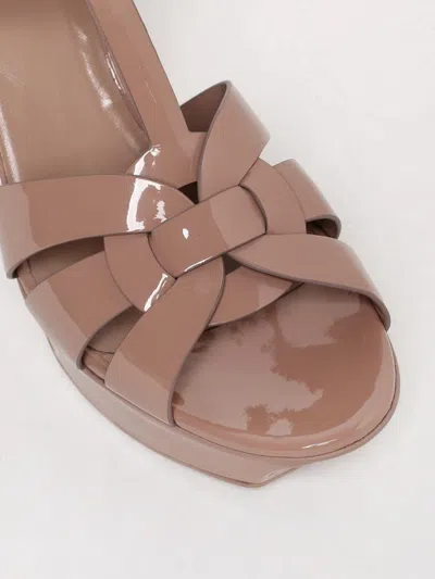 Saint Laurent Tribute Platform Sandals In Smooth Leather Beige In Neutral