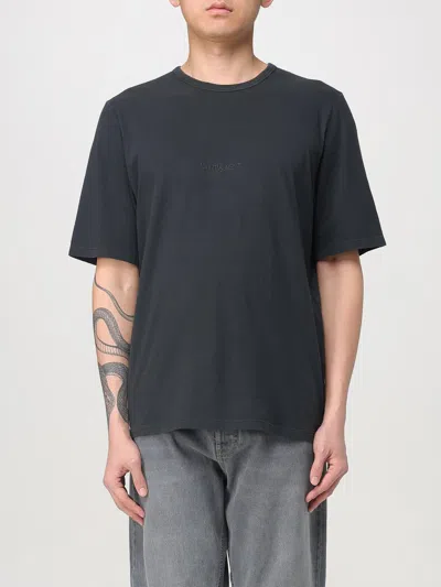 Saint Laurent Dark Grey T-shirt With Logo Lettering On The Front Tone-on-tone In Cotton Man In Animal Print