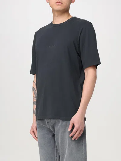 Saint Laurent Dark Grey T-shirt With Logo Lettering On The Front Tone-on-tone In Cotton Man In Animal Print