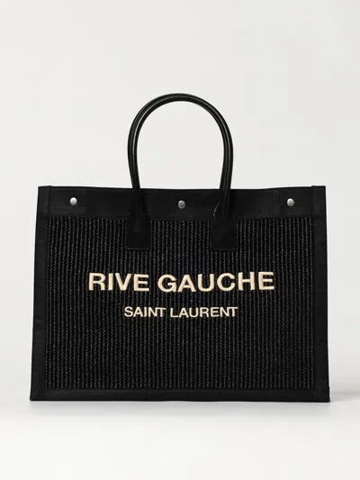 Saint Laurent Fabric Maxi Tote Bag With Embossed Logo In Black