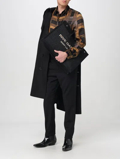 Saint Laurent Fabric Maxi Tote Bag With Embossed Logo In Black