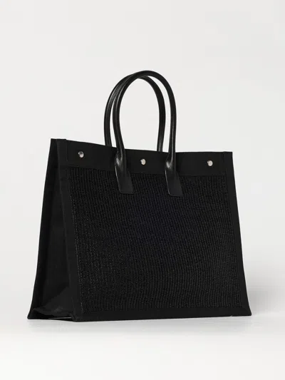 Saint Laurent Fabric Maxi Tote Bag With Embossed Logo In Black