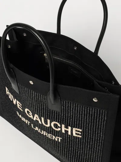 Saint Laurent Fabric Maxi Tote Bag With Embossed Logo In Black