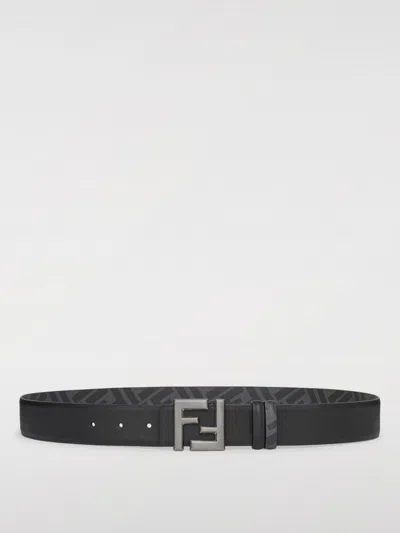 Fendi Black Leather And Ff Canvas Reversible Belt In Black