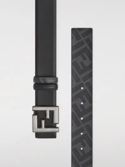 Fendi Black Leather And Ff Canvas Reversible Belt In Black