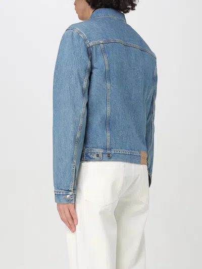 Gucci Light Blue Jacket With Gg Logo Print On The Front In Denim Man In Black