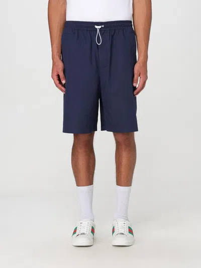 Gucci Men Navy Blue Poplin Bermuda Shorts In Multi