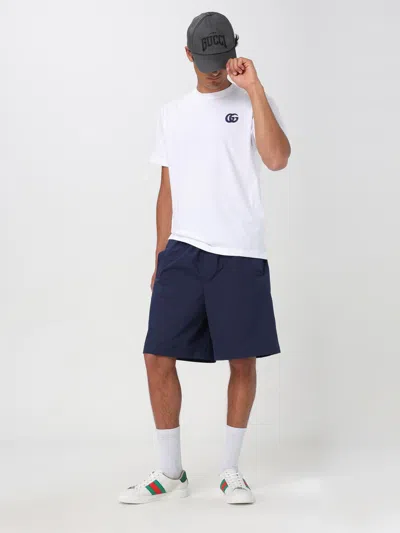 Gucci Men Navy Blue Poplin Bermuda Shorts In Multi