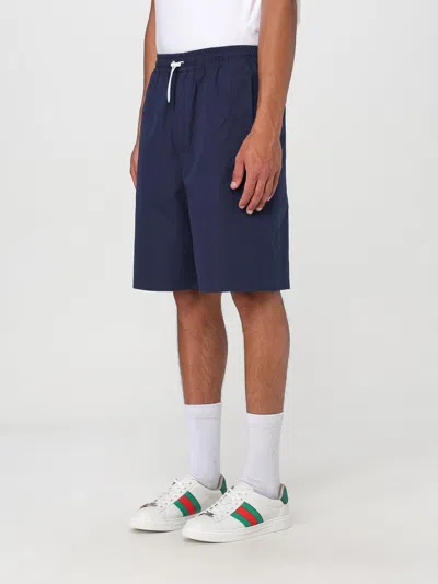 Gucci Men Navy Blue Poplin Bermuda Shorts In Multi