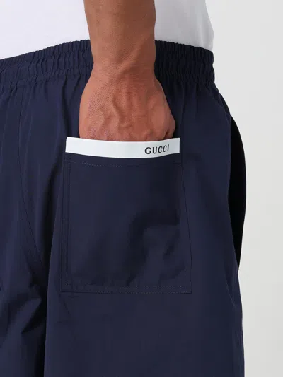 Gucci Men Navy Blue Poplin Bermuda Shorts In Multi
