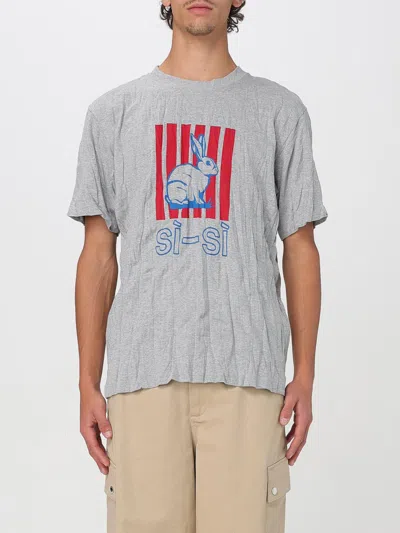 Bottega Veneta Men Grey Crewneck T-shirt With Maxi Print On The Front And Wrinkled Ffect In Cotton M In Gray