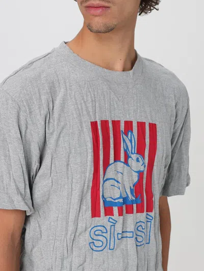 Bottega Veneta Men Grey Crewneck T-shirt With Maxi Print On The Front And Wrinkled Ffect In Cotton M In Gray