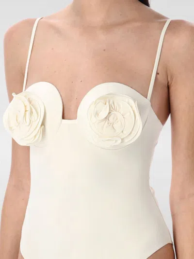 Magda Butrym 3d Flower Retro Bustier Swimsuit In Neutral
