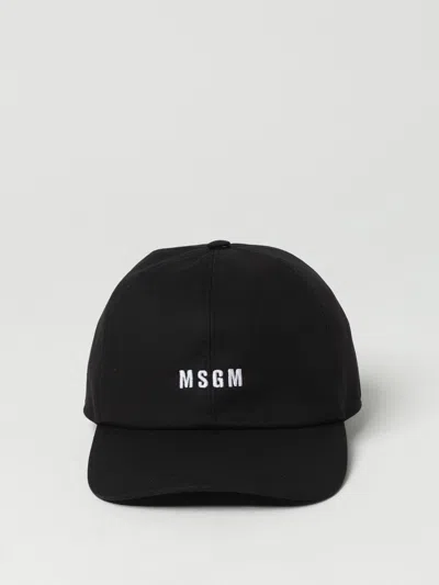 Msgm Classic Black Cap With Structured Crown And Adjustable Fit In Black