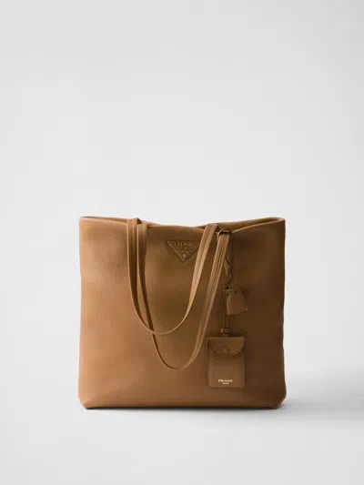 Prada Large Leather Tote Bag In Caramel