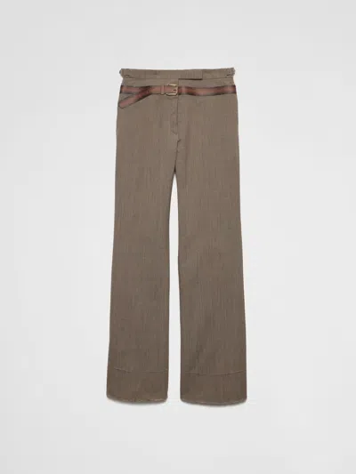 Prada Printed Belt Technical Wool Pants In Brown