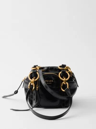 Prada Dangle Leather Top-handle Mini-bag In Black