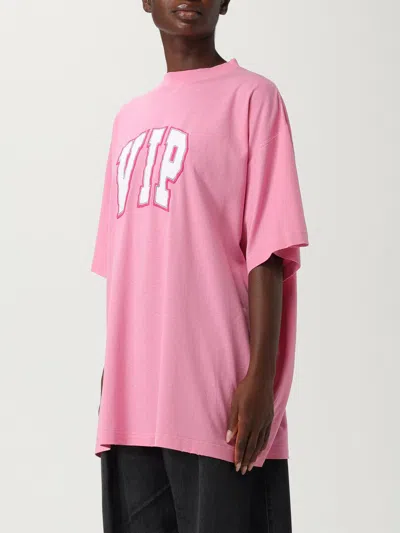 Balenciaga Pink Crewneck Logo T-shirt In Pink