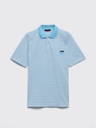 Prada Embroidered Piquet Polo Shirt In Blue