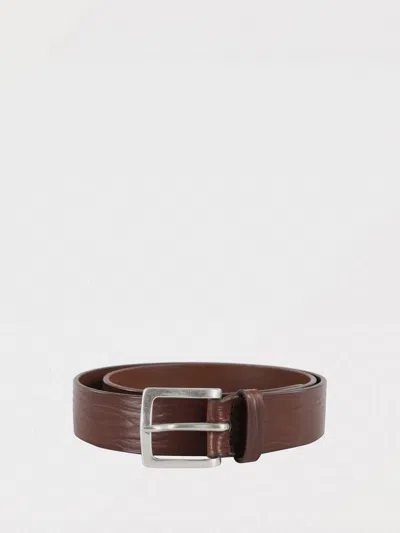 Orciani Textured Wave Leather Belt With Metallic Buckle In Brown