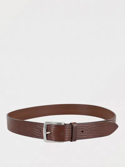 Orciani Textured Wave Leather Belt With Metallic Buckle In Brown