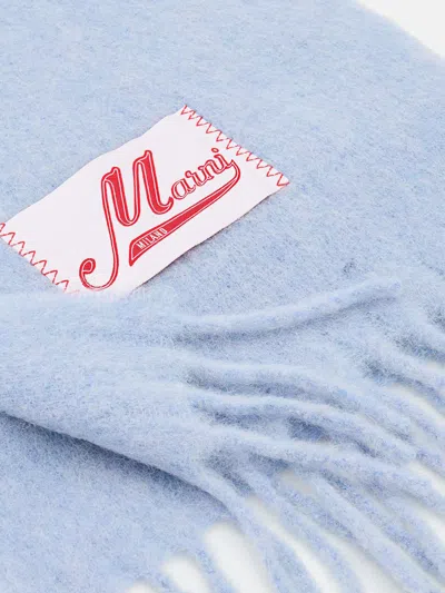 Marni Light Blue Alpaca Blend Scarf With Fringed Ends In Blue