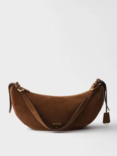 Prada Large Demi-lune Crossbody Bag In Brown