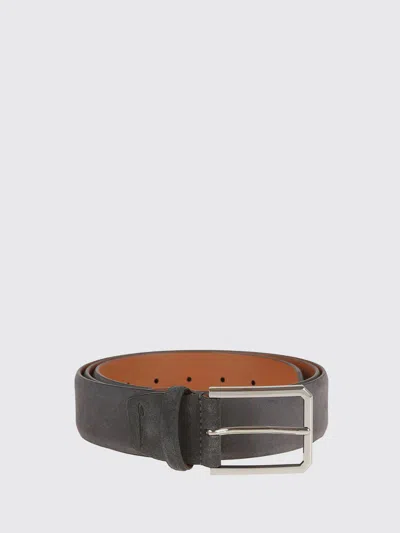 Santoni Adjustable Suede Belt With Square Metal Buckle In Brown