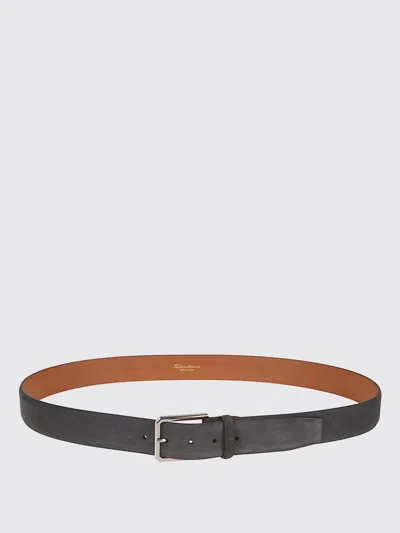 Santoni Adjustable Suede Belt With Square Metal Buckle In Brown