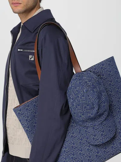 Fendi Men Embroidered Denim Baseball Cap In Blue