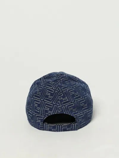 Fendi Men Embroidered Denim Baseball Cap In Blue