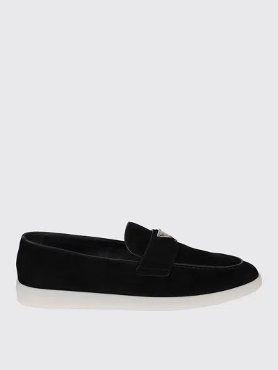 Prada Blue Calf Flat Shoes In Black
