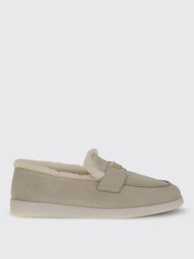 Prada Suede Shearling Loafers In Neutral