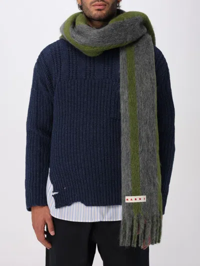 Marni Contrasting Double Stripe Rectangular Scarf In Gray