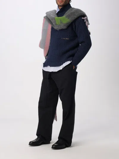 Marni Contrasting Double Stripe Rectangular Scarf In Gray