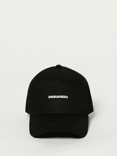 Dsquared2 Black Cotton Cap With Embroidered Logo In Black
