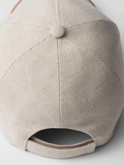 Prada Linen Blend Baseball Cap In Neutral