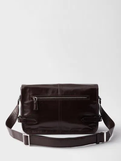 Prada Mens Grey Branded-plaque Patent-leather Shoulder Bag In Brown