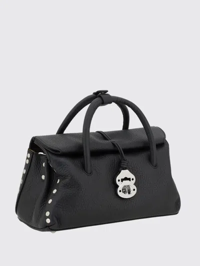 Zanellato Black Calf Leather Bos Taurus Shoulder Bag In Black