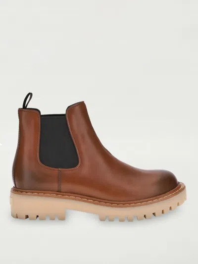Prada Brown Leather Boots With Elastic Side Panels And Durable Sole In Brown
