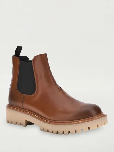 Prada Brown Leather Boots With Elastic Side Panels And Durable Sole In Brown