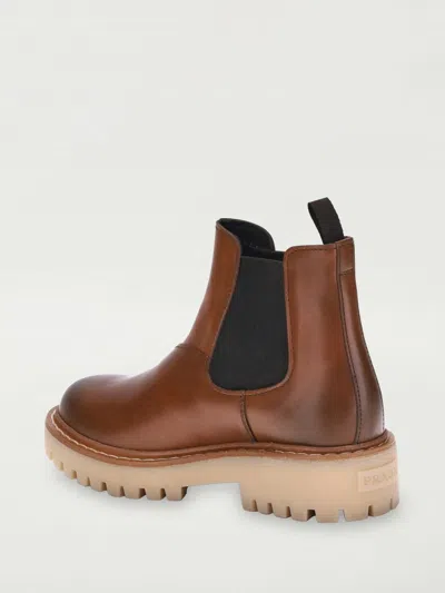 Prada Brown Leather Boots With Elastic Side Panels And Durable Sole In Brown