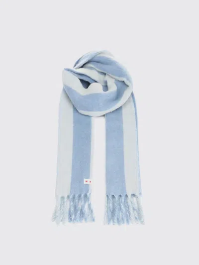 Marni Vertical Striped Scarf With Fringed Ends In Blue