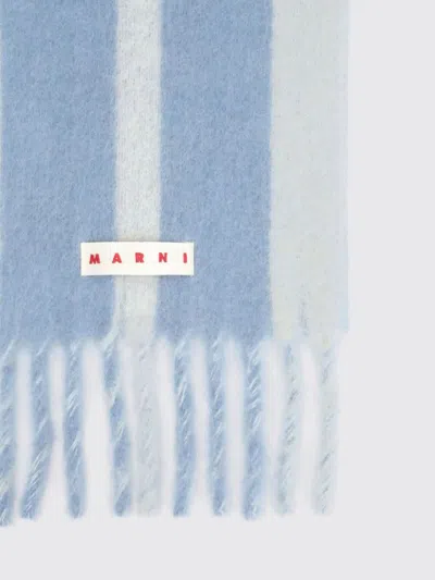 Marni Vertical Striped Scarf With Fringed Ends In Blue