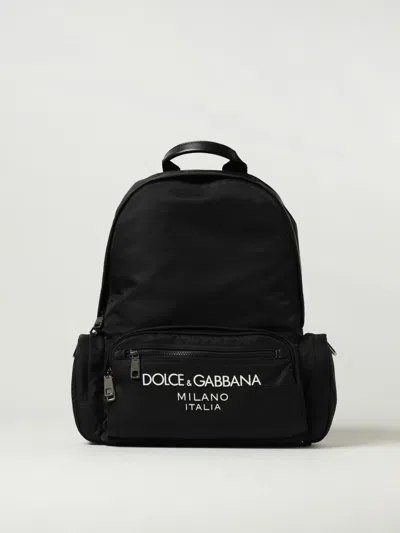 Dolce & Gabbana Sleek Black Backpack With Prominent White Logo Print In Black
