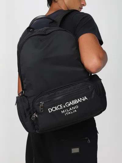 Dolce & Gabbana Sleek Black Backpack With Prominent White Logo Print In Black